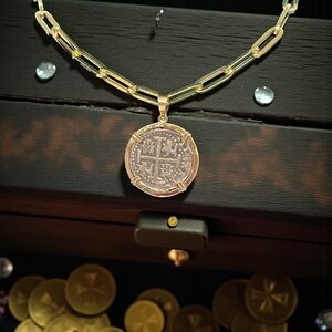ATOCHA silver Coin Pendant in 14k real gold bezel